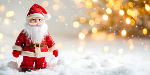 3D Santa's Snowy Adventure: Santa Joyfully Exploring a Magical Winter Wonderland with Soft Focus and Bokeh Lights - Isolated Icon on White Background