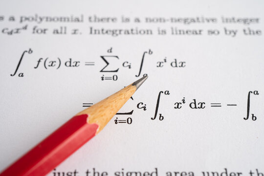 Pencil on mathematic formula exercise test paper in education school.
