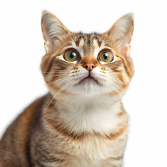 Obraz premium Siberian kitten sitting on white background, looking at camera.