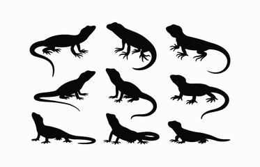 Lizard silhouette EPS vector animal art illustration template on a white background