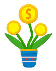 .Golden Dollar money coin tree Concept investment growth , business , finance , made from plasticine sculpture technic