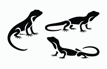 Lizard silhouette EPS vector animal art illustration template on a white background