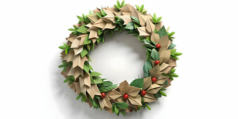 3D Recycled Paper Christmas Wreath - Seamless Minimal Background Pattern for Eco-Friendly Holiday Design