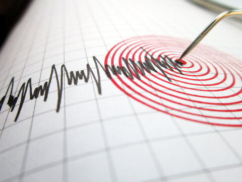Low and High Earthquake Waves on Richter scale vibrating on white paper background, sound wave diagram concept