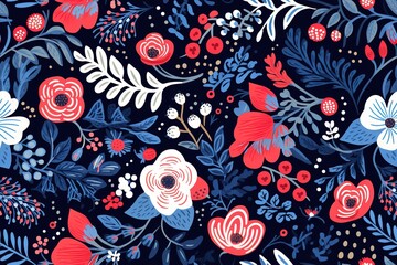 Naklejka premium Christmas Seamless Pattern. Coniferous branches, cones, red artificial berries, thuja branches. Pattern for wrapping paper, greeting cards, invitations, fabric, prints.