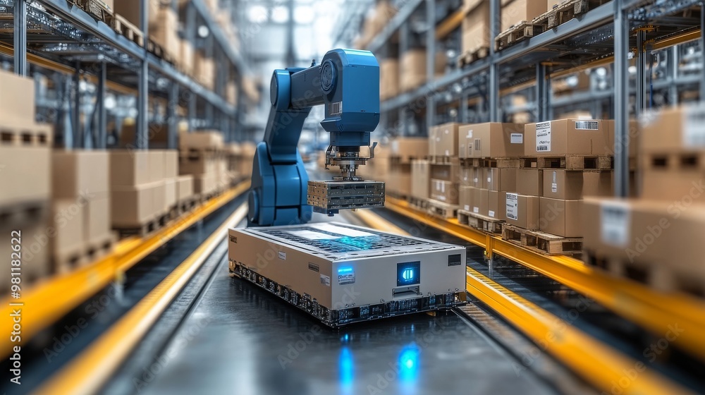 Poster rpa bots efficiently managing inventory in a modern automated warehouse environment