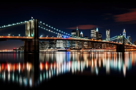 Fototapeta Brooklyn bridge at night architecture cityscape landmark.