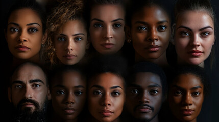 Obraz premium Mental health awareness campaign poster, diverse faces, strong messages of support and hope