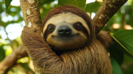 Fototapeta premium Sloth in Panama. A Slow Beast of the Rainforest with Friendly Furry Appeal