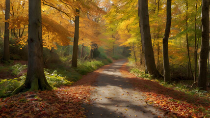 Obraz premium Woodland trail in the heart of autumn