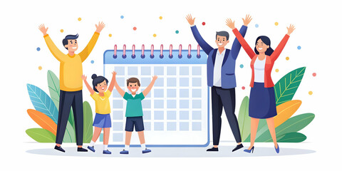 Capture Family Celebration Moments: Joyful 2025 Calendar Highlighting Togetherness in Flat Vector Illustration