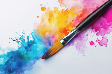 Paintbrush spreading vibrant splashes of color across white canvas
