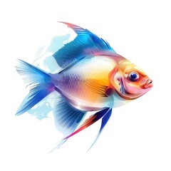 Fototapeta premium A vibrant, artistic illustration of a colorful fish swimming gracefully, showcasing bright hues and fluid movement against a clean background.