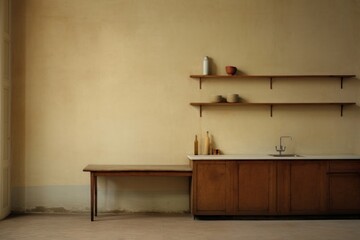 Kitchen empty architecture furniture flooring.