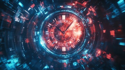 Fototapeta premium Time travel Technology Background with Clock concept and Time Machine, Can rotate clock hands. Jump into the time portal in hours. Traveling in space and time. Time travel fantasy scifi cinematic film