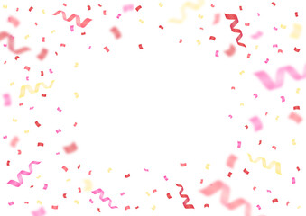 ピンクや赤の紙吹雪やリボンが舞うお祝いイラスト背景素材