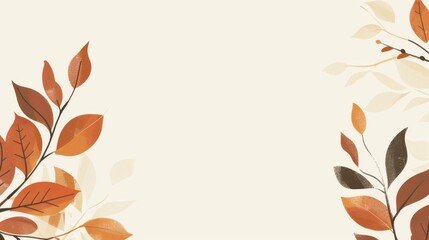  autumn leaves pattern in light beige and dark amber on a white background