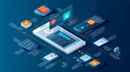 Create a diagram with end-to-end encryption, access management policies, and audit logs for a mobile banking application
