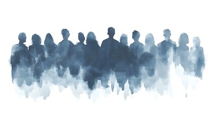 Naklejka premium Silhouetted Crowd in Misty Haze - Conceptual Representation of Individuality and Community