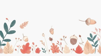 autumn leaves and acorns on a white background