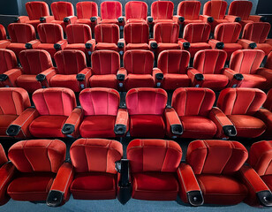 Fototapeta premium Rows of red velvet cinema seats – A detailed illustration of red velvet seats in a cinema, _1(363)