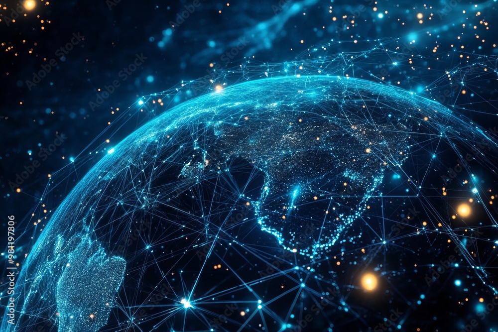 Poster representing computer graphics and futuristic internet network concept. generative ai.
