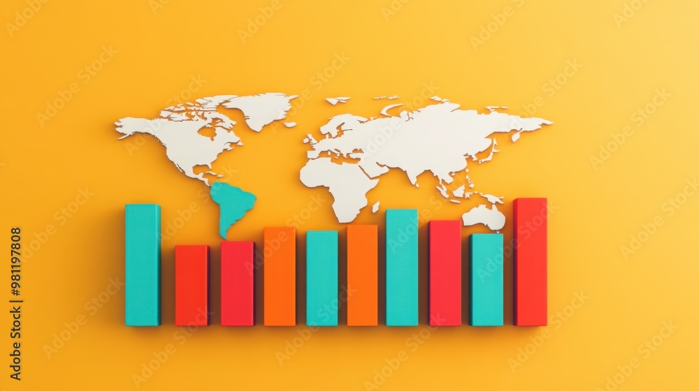Aufkleber a colorful bar graph displayed against a world map, illustrating data trends and analysis on a vibra