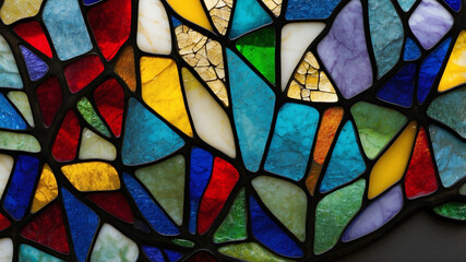 Vibrant Abstract Stained Glass Mosaic in Bold Colors
