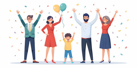 Obraz premium Flat Vector Illustration of a Candid Family Celebration Featuring a 2025 Calendar, Showcasing Joy and Togetherness in a Milestone Moment