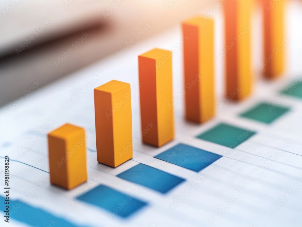 Aufkleber a colorful bar graph displaying increasing data trends with orange and blue bars on a white backgrou