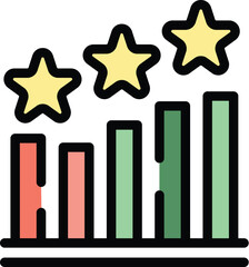 Colorful bar chart representing growth with three stars visualizing a positive rating