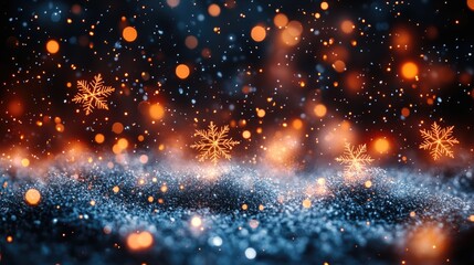 Fototapeta premium Colorful shiny winter background with snowflakes and bokeh light 