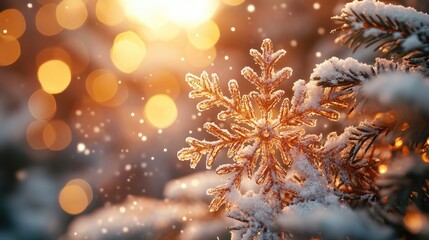 Colorful shiny winter background with snowflakes and bokeh light 