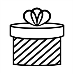 cylindrical holiday gift box with a striped bow. contour drawing in a flat style