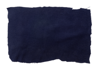 A piece of torn blue fabric on a white background. Textile isolate