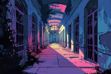 Obraz premium Abandoned jail in an old asylum, decaying walls, broken cells, eerie atmosphere..