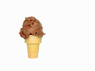 Chocolate Ice Cream cone isolated on a white background with copy space.