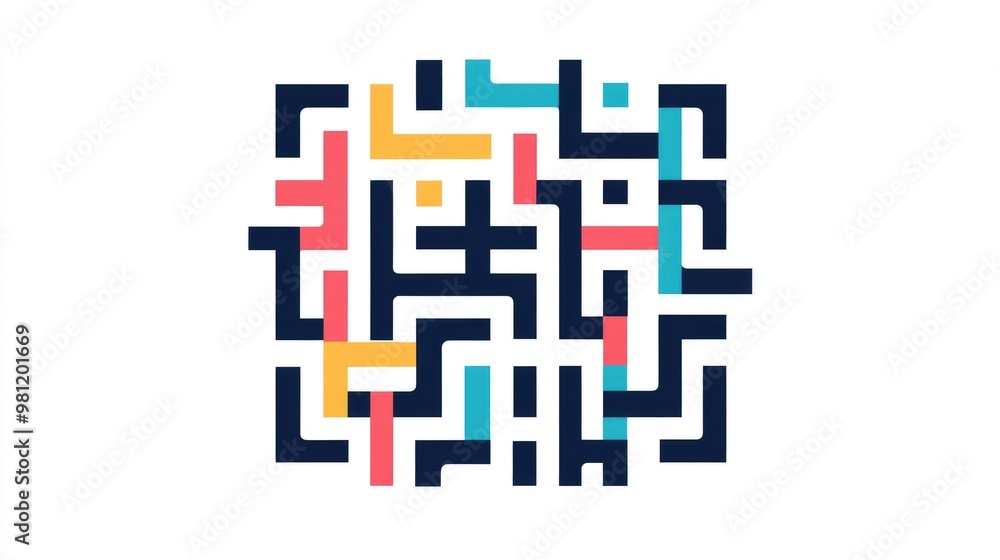 Poster simple abstract square maze design suitable for children features a single entrance and exit present