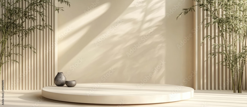 Poster podium designed for product presentation with a chinese inspired background 3d rendering from a top 