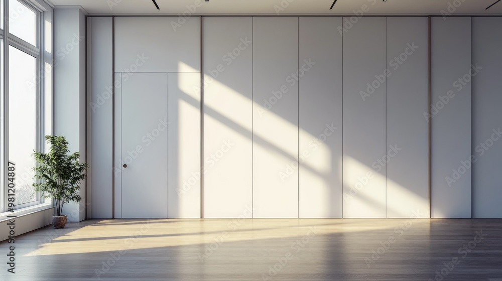 Poster minimalistic scandinavian interior featuring an empty room with a wardrobe 3d rendering of a contemp