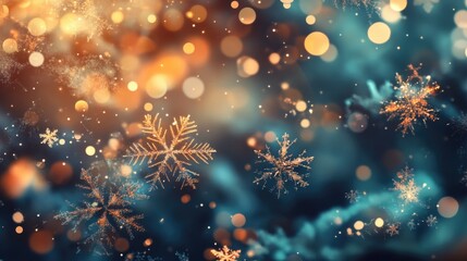 Colorful shiny winter background with snowflakes and bokeh light 