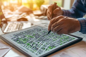 Urban Planner Designing City Layout on Tablet