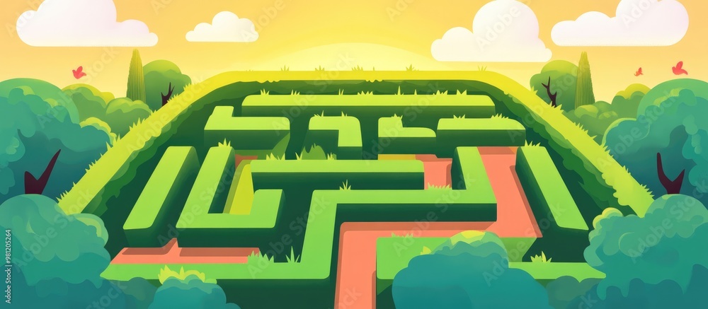 Poster abstract square maze designed for kids a puzzle featuring a single entrance and exit labyrinthine ch