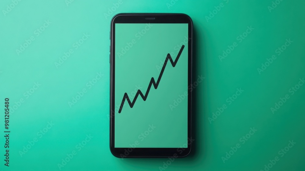 Poster a smartphone displaying an upward trending graph on a teal background, symbolizing growth and progre