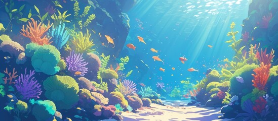 Fototapeta na wymiar Vibrant underwater landscape showcasing a coral reef with tube sponges capturing the beauty of marine life in a tropical setting