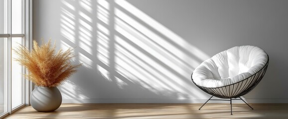 Minimalist Living Room Interior with White Chair and Pampas Grass