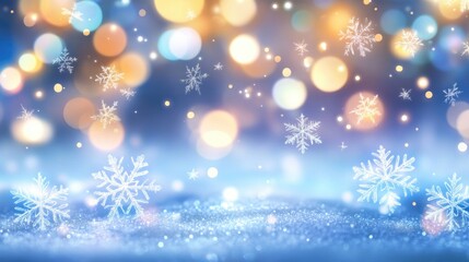Colorful shiny winter background with snowflakes and bokeh light 