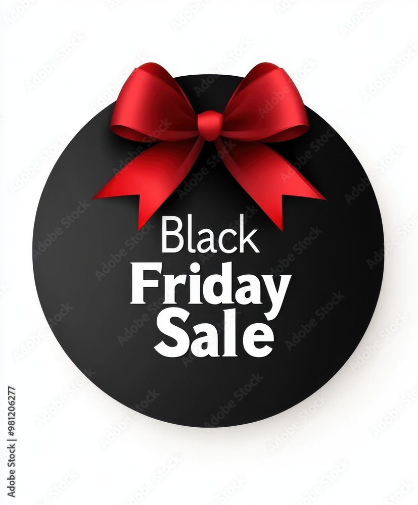 Poster black round banner with red bow and text 