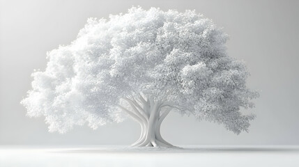 3D Abstract White Tree of Life Concept: Wide Shot Symbolizing Mental Health Growth for Janeiro Branco with Intricate Branches in Isolated Icon Format