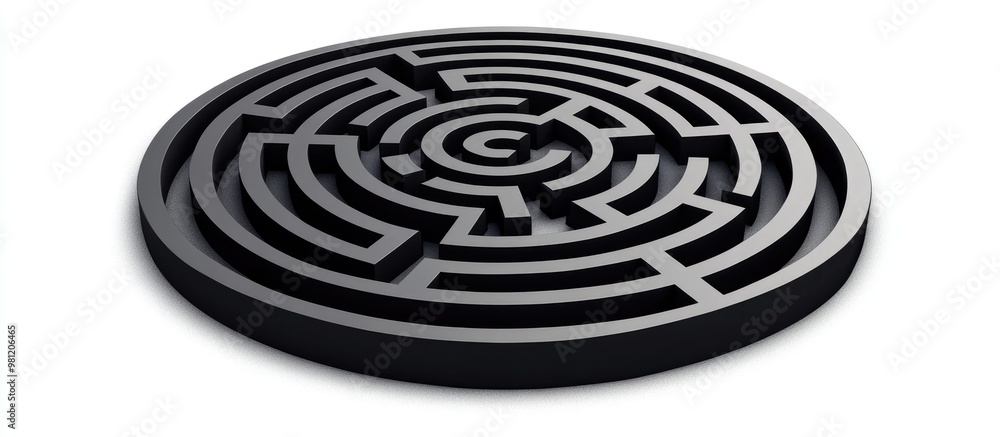 Poster round maze designed for children puzzle featuring six entrances and one exit simple labyrinth illust
